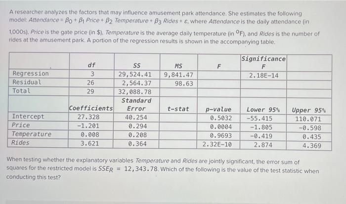 A Researcher Analyzes The Factors That May Influence Amusement Park Attendance She Estimates The Following Model Attend 1