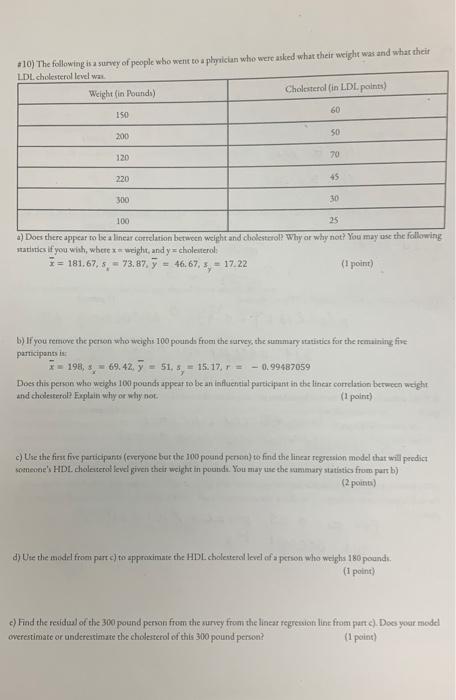 110 The Following Isa Survey Of People Who Went To A Physician Who Were Asked What Their Weight Was And What Their Ldl 1