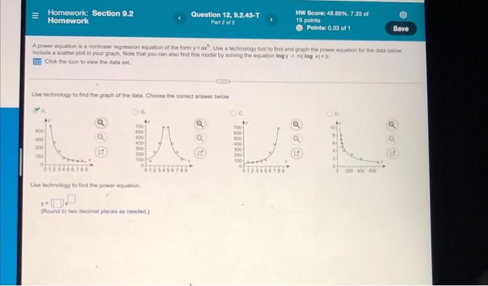 Homework Section 9 2 Homework Question 12 9 2 43 T Part 2 Of 2 Hw Score 48 80 7 33 Of 15 Points Points 0 33 Of 1 1