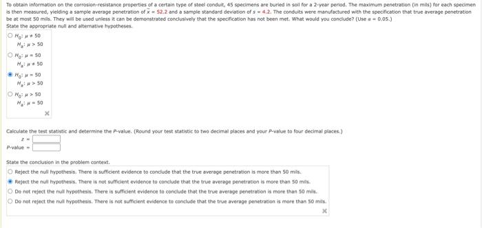 To Obtain Information On The Corrosion Resistance Properties Of A Certain Type Of Steel Conduit 45 Specimens Are Buried 1