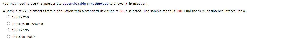 You May Need To Use The Appropriate Appendix Table Or Technology To Answer This Question A Sample Of 225 Elements From 1