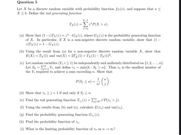 Question 2 A Let X Have A Poisson Distribution With Parameter 1 1 Determine Kx T The Cumulant Generating Functio 3