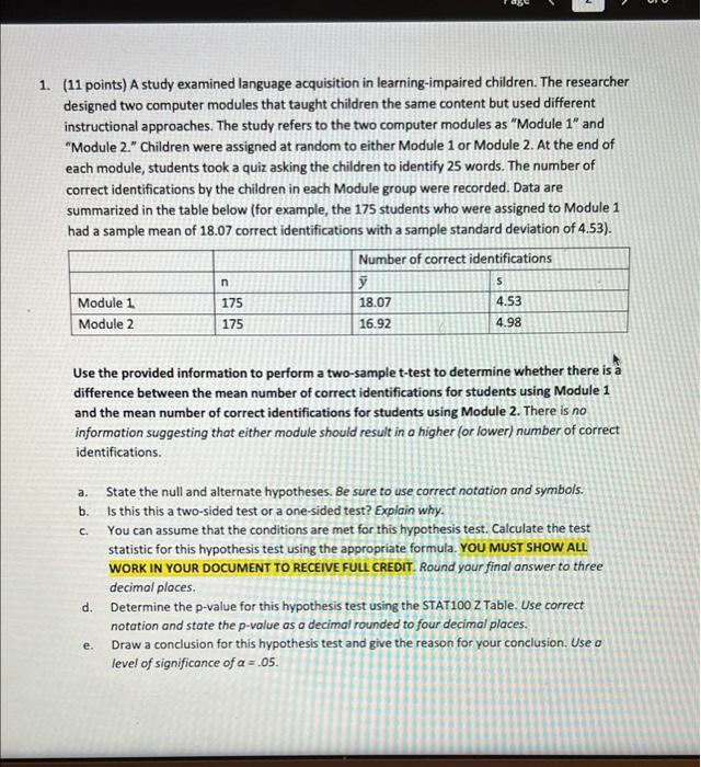 1 11 Points A Study Examined Language Acquisition In Learning Impaired Children The Researcher Designed Two Computer 1