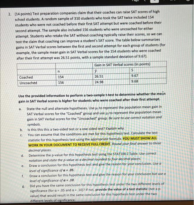 2 14 Points Test Preparation Companies Claim That Their Coaches Can Raise Sat Scores Of High School Students A Rando 1