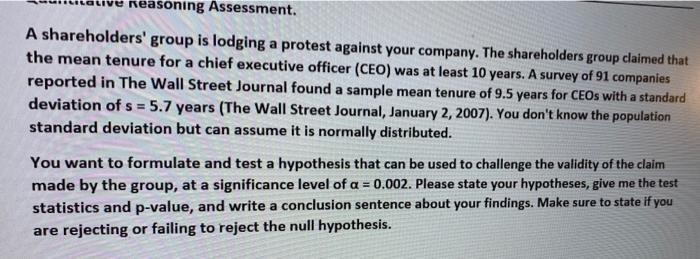 Easoning Assessment A Shareholders Group Is Lodging A Protest Against Your Company The Shareholders Group Claimed Tha 1
