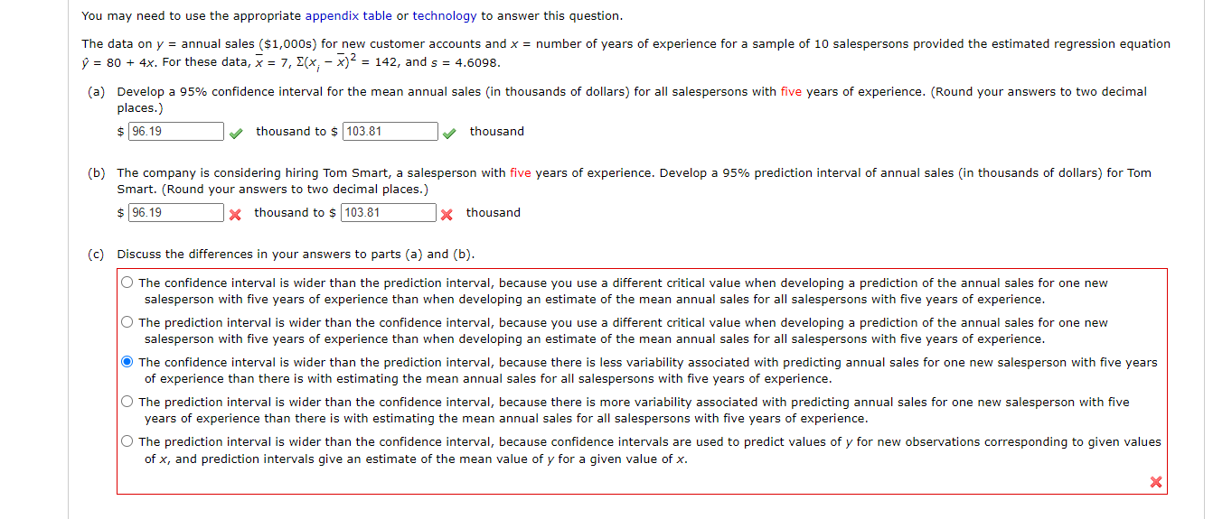 You May Need To Use The Appropriate Appendix Table Or Technology To Answer This Question The Data On Y Annual Sales 1