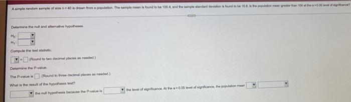 A Simple Random Sample Of 40 Is From The Area Is Found To Be 104 Dhe Me And Even Fundit Determine The Nut And Utorretive 1