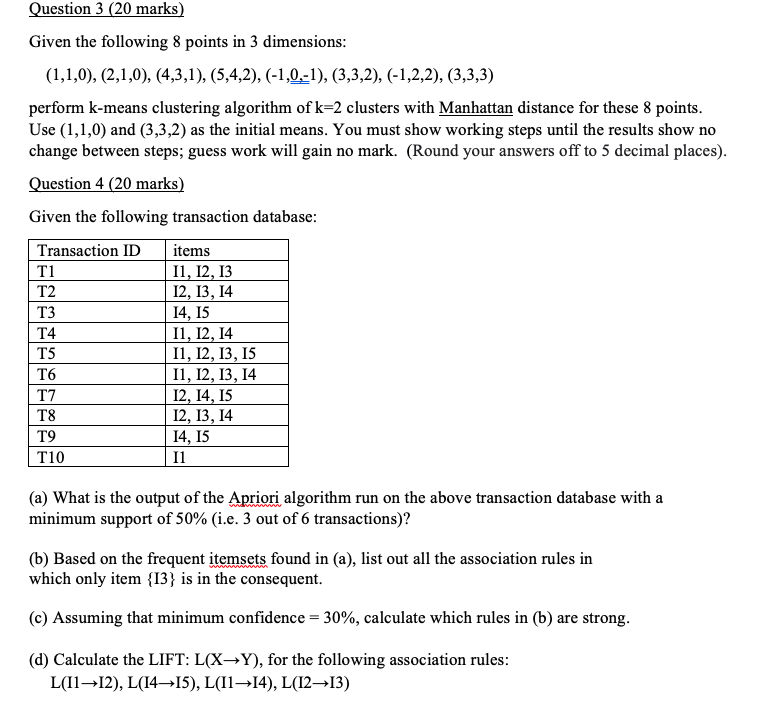 Question 3 20 Marks Given The Following 8 Points In 3 Dimensions 1 1 0 2 1 0 4 3 1 5 4 2 1 0 1 3 3 1