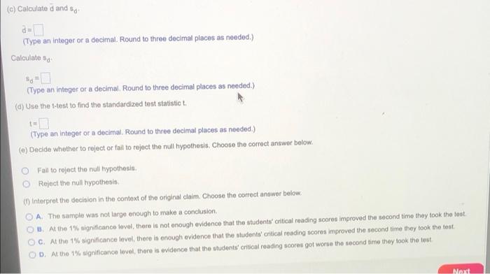 An Instructor For A Test Preparation Course Claims That The Course Will Improve The Test Scores Of Students The Table S 2