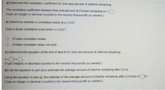A Gallon Of Chlorine Is Put Into A Swimming Pool Each Hour Later For The Following 6 Hours The Percent Of Chlorine That 4