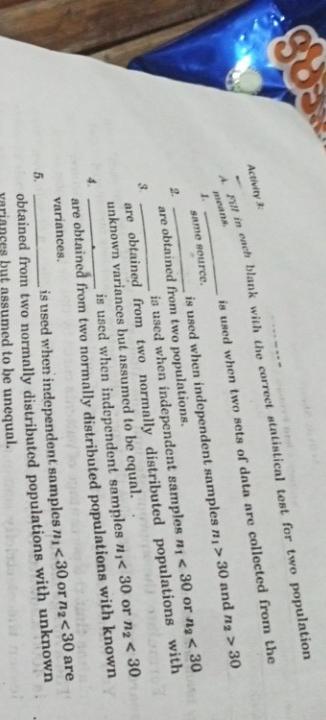 Ge Activity Xin Emch Blank With The Correct Statistical Test For Two Population Is Used When Two Sets Of Data Are Collec 1