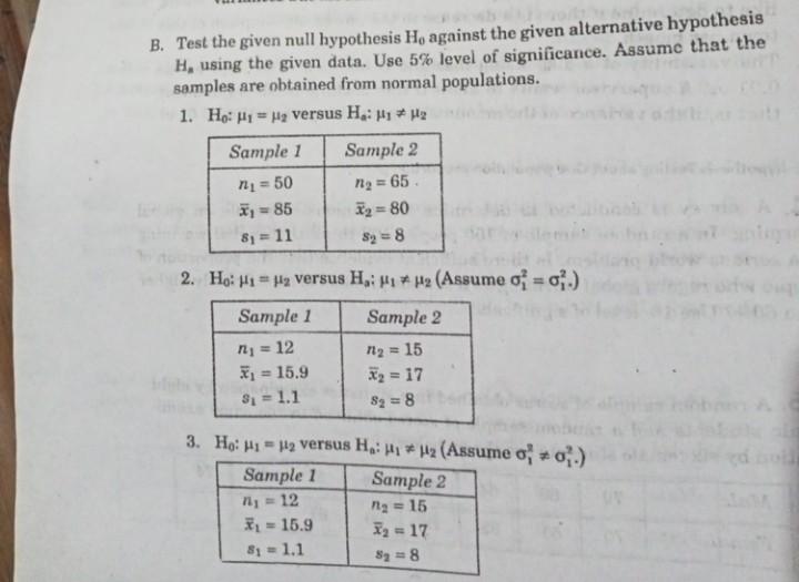 B Test The Given Null Hypothesis H Against The Given Alternative Hypothesis H Using The Given Data Use 5 Level Of S 1