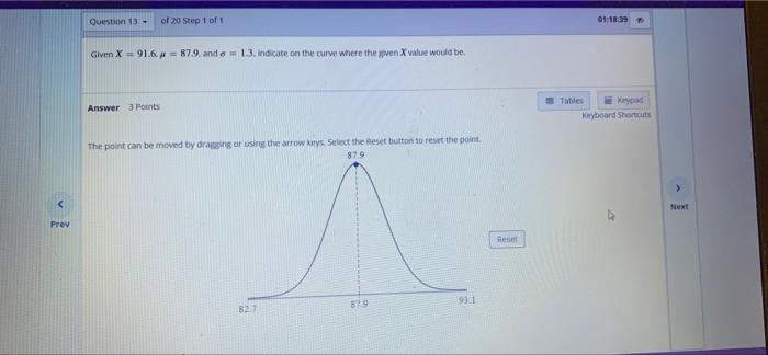 Question 13 Of 20 Step 1 Of 1 01 18 Given X 91 6 87 9 And A 13 Indicate On The Curve Where The Soven X Value 1