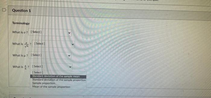 Question 1 Terminology What Is A Select What Is Select 1 What Is U Select What Is Select Select Standard Devia 1