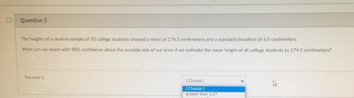 Question 3 The Heights Of A Random Sample Of 50 College Students Showed A Mean Of 174 5 Centimeters And A Standard Devia 1