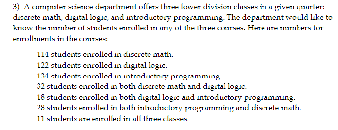 3 A Computer Science Department Offers Three Lower Division Classes In A Given Quarter Discrete Math Digital Logic A 1