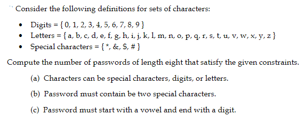 N Consider The Following Definitions For Sets Of Characters Digits 0 1 2 3 4 5 6 7 8 9 Letters A 1