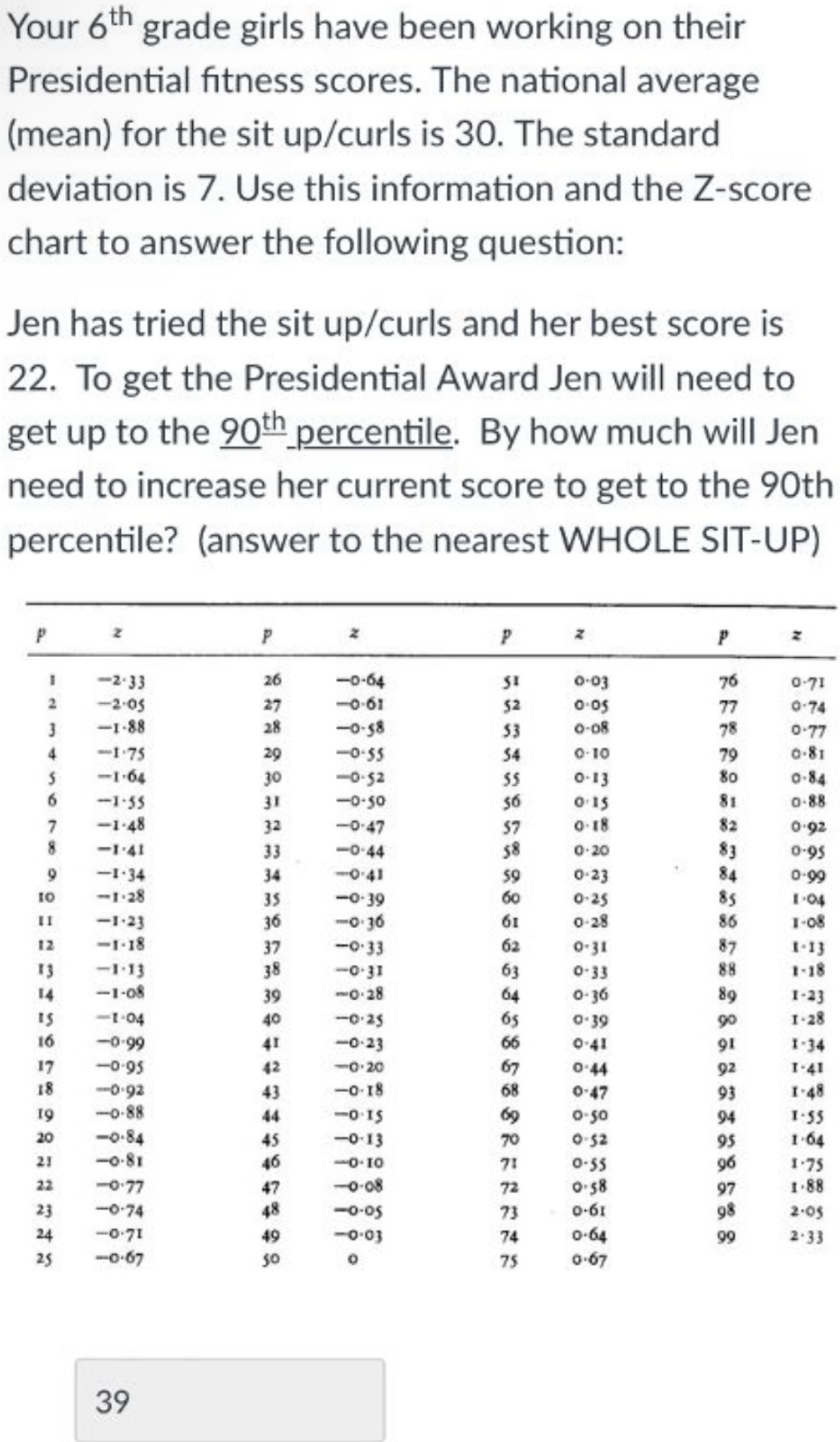Your 6th Grade Girls Have Been Working On Their Presidential Fitness Scores The National Average Mean For The Sit Up 1