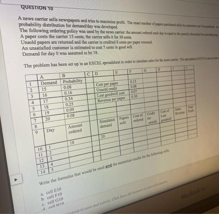 Question 10 A News Carrier Sells Newspapers And Tries To Maximize Profit The Exact Number Of Papers Purchased Daily By 1