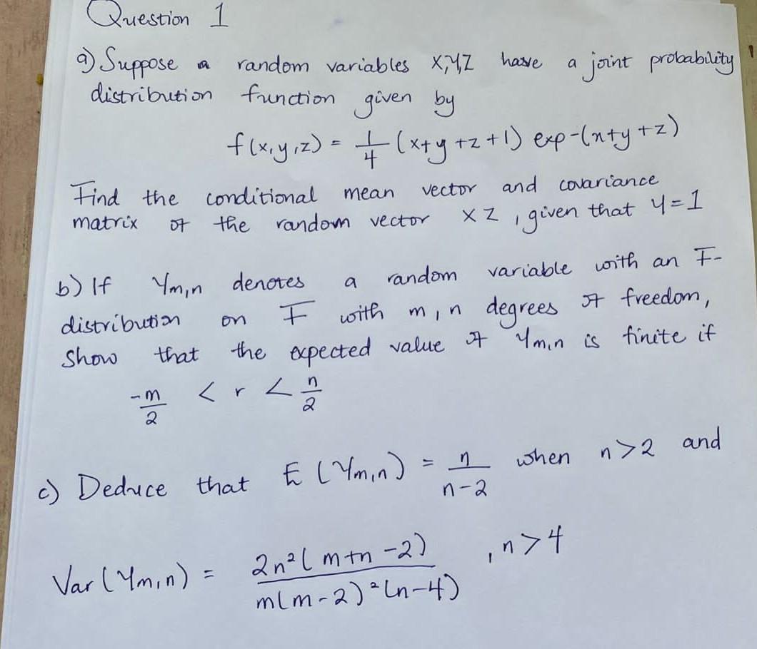 Question A Suppose Random Variables X 72 Have A Joint Probability Distribution Function Given By Find The 1 Z Matrix F 1