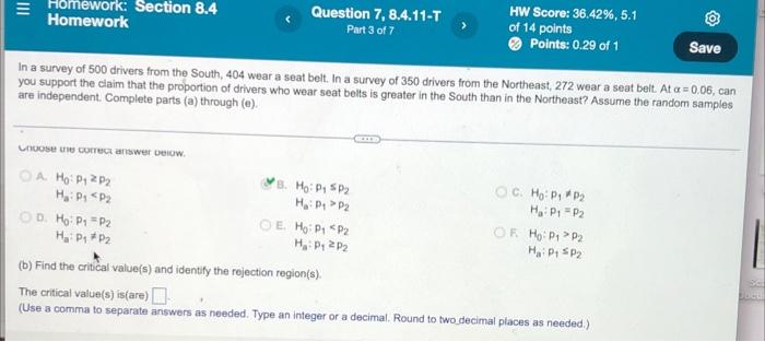 Iii Homework Section 8 4 Homework Question 7 8 4 11 T Part 3 Of 7 Hw Score 36 42 5 1 Of 14 Points Points 0 29 Of 1 1