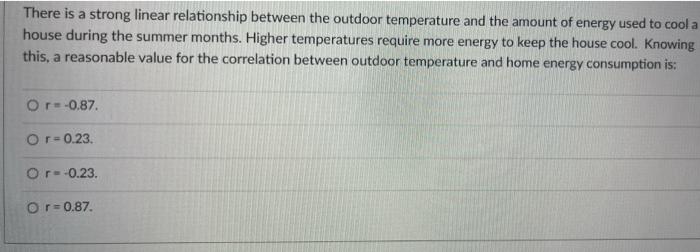There Is A Strong Linear Relationship Between The Outdoor Temperature And The Amount Of Energy Used To Cool A House Duri 1