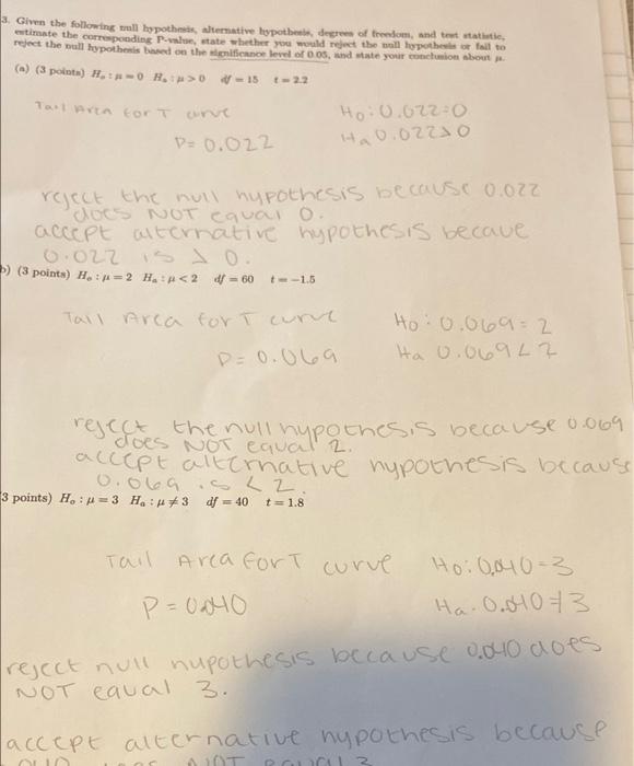 3 Given The Following Uul Hypothes Alternative Hypothe Degrees Of Freedom And Tot Statute Estimate The Corresponding 1