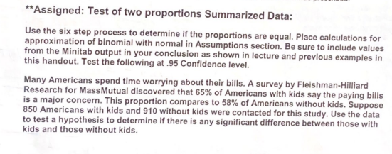 Assigned Test Of Two Proportions Summarized Data Use The Six Step Process To Determine If The Proportions Are Equal 1