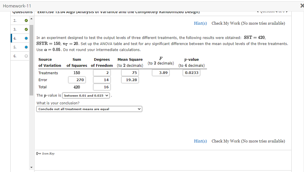 Homework 11 X Quesliotis Exercise 15 04 Algo Analysis Di Variance Dniu Te Completely Kanluomizeu Design Yaluluu 2 Hin 1