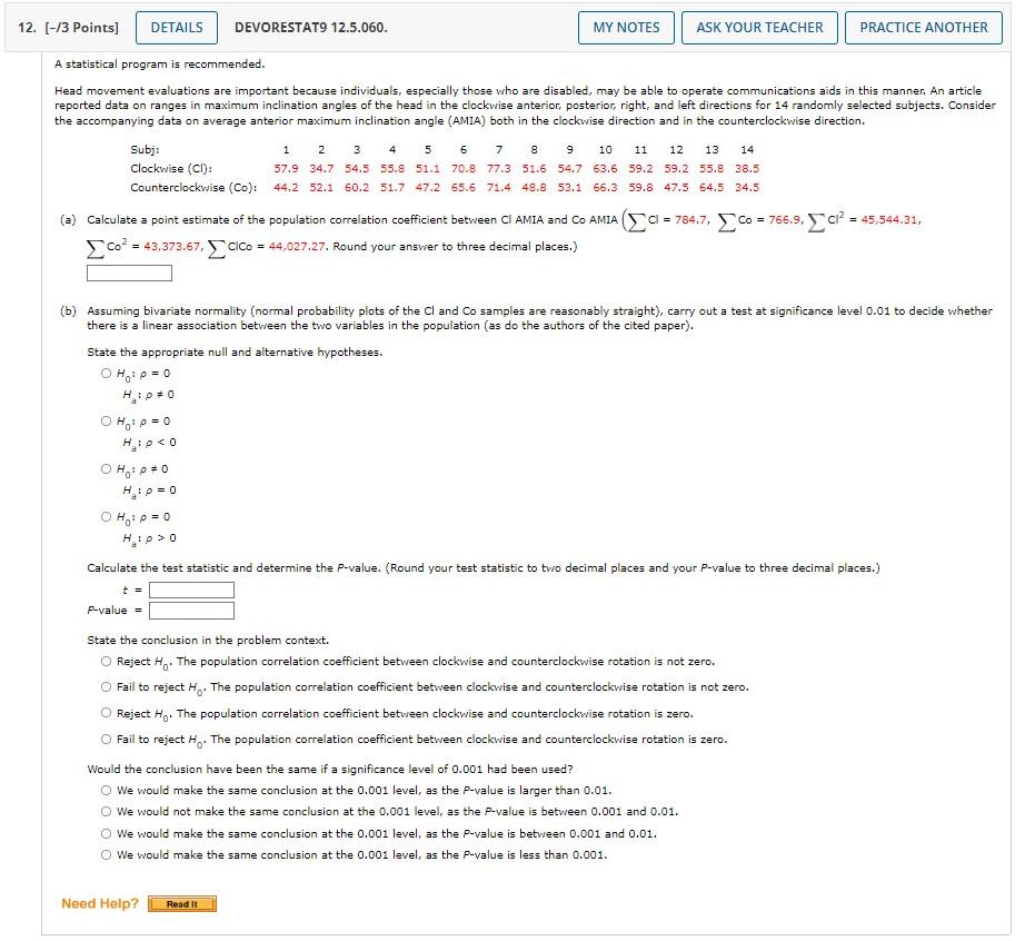 12 13 Points Details Devorestats 12 5 060 My Notes Ask Your Teacher Practice Another 10 11 12 13 14 A Statistical P 1