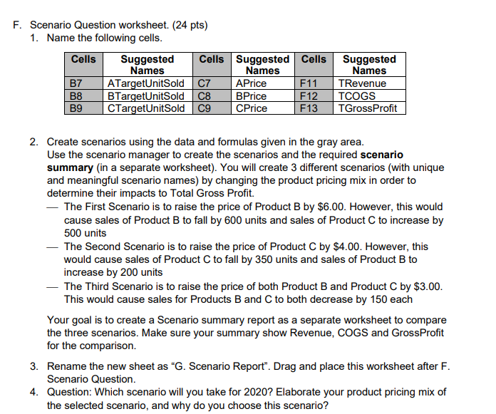 F Scenario Question Worksheet 24 Pts 1 Name The Following Cells Cells Suggested Cells Suggested Cells Names Names 1