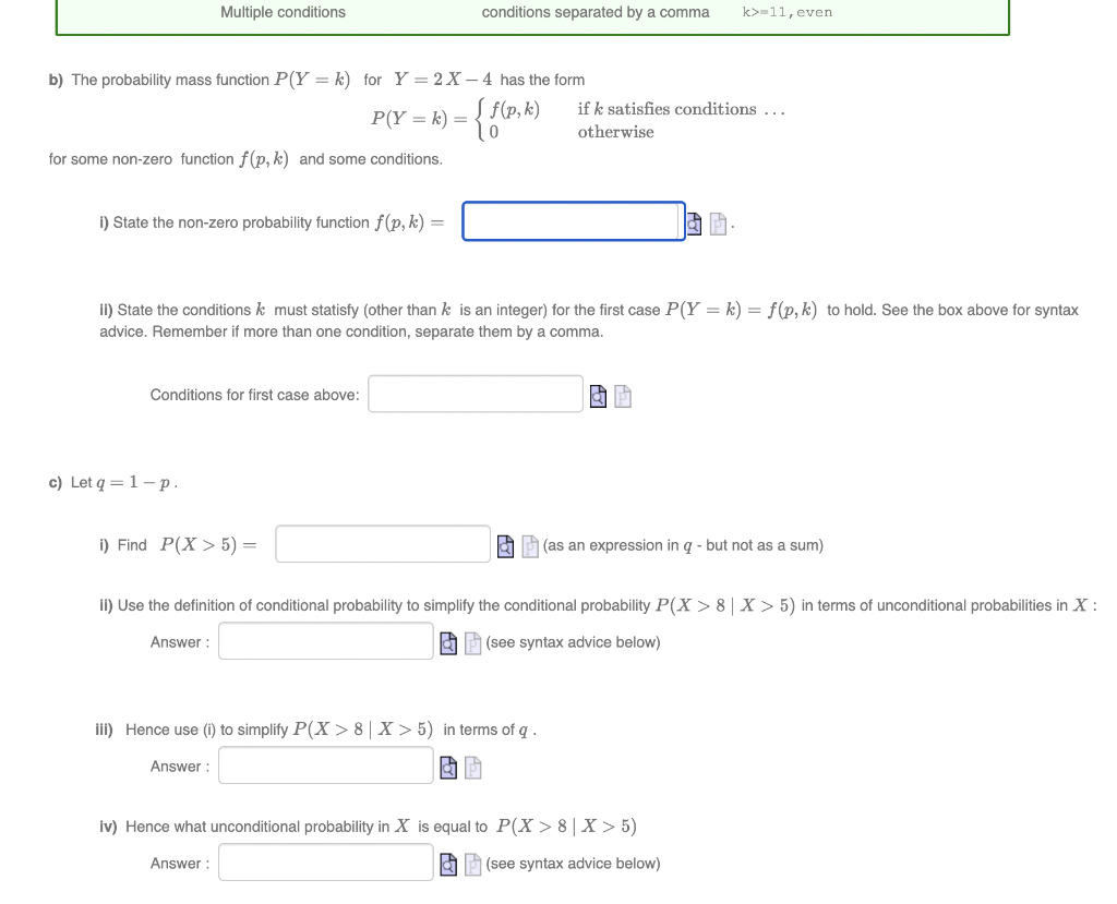 Multiple Conditions Conditions Separated By A Comma K 11 Even B The Probability Mass Function P Y K For Y 2 X 1