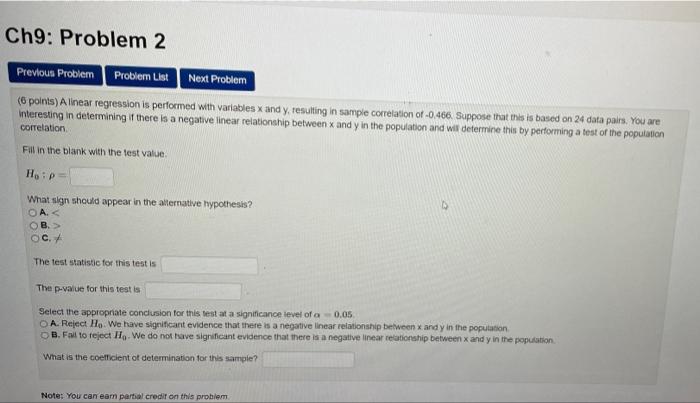 Ch9 Problem 2 Previous Problem Problem List Next Problem 6 Points A Linear Regression Is Performed With Variables X A 1
