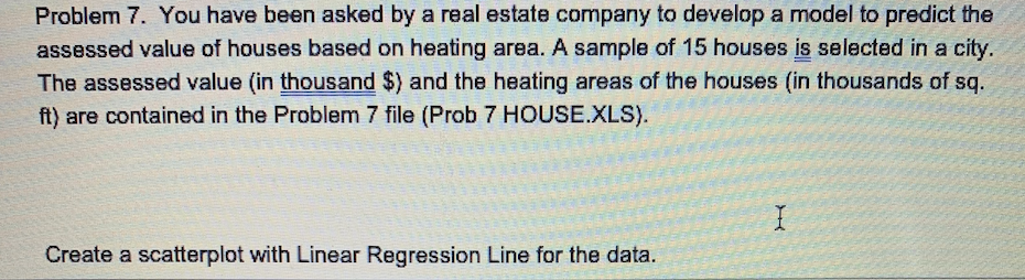 Problem 7 You Have Been Asked By A Real Estate Company To Develop A Model To Predict The Assessed Value Of Houses Based 1
