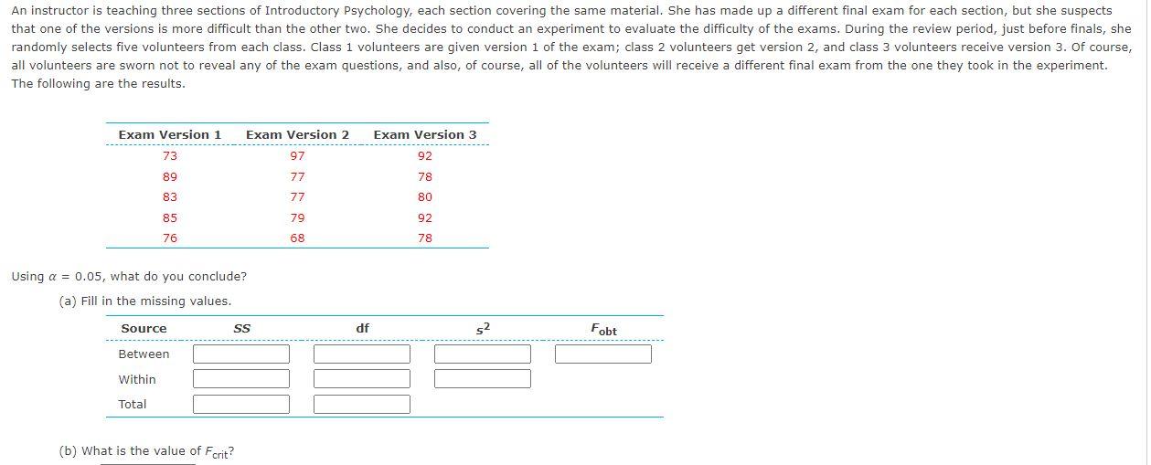 An Instructor Is Teaching Three Sections Of Introductory Psychology Each Section Covering The Same Material She Has Ma 1