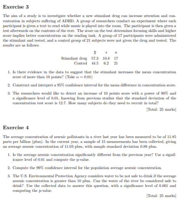 Exercise 3 The Aim Of A Study Is To Investigate Whether A New Stimulant Drug Can Increase Attention And Con Centration 1