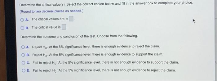 Test The Claim About The Population Mean H At The Given Level Of Significance Using The Given Sample Statistics Claim 2