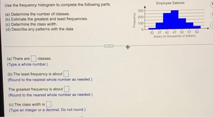 Employee Salaries 300 Use The Frequency Histogram To Complete The Following Parts A Determine The Number Of Classes 1