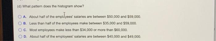 Employee Salaries 300 Use The Frequency Histogram To Complete The Following Parts A Determine The Number Of Classes 2