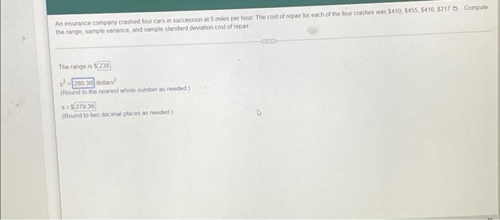 An Insurance Company Crashed Four Cars In Succession At 5 Miles Per Hour The Cost Of Rear For Each Of The Four Crashes W 1
