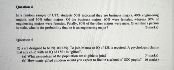 Question 4 In A Random Sample Of Utc Students 50 Indicated They Are Business Majors 40 Engineering Majors And 10 Ot 1