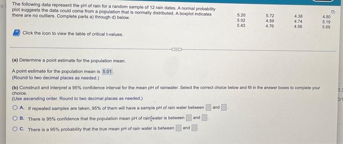 19 The Following Data Represent The Ph Of Rain For A Random Sample Of 12 Rain Dates A Normal Probability Plot Suggests 1
