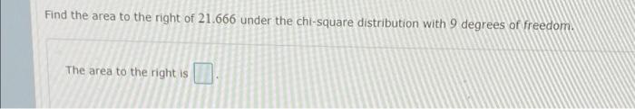 Find The Area To The Right Of 21 666 Under The Chi Square Distribution With 9 Degrees Of Freedom The Area To The Right 1