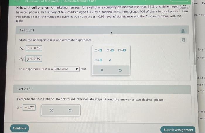 Ne St Sti Question 9 Of 10 Point Question Attempt Of Kids With Cell Phones A Marketing Manager For A Cell Phone Compa 1