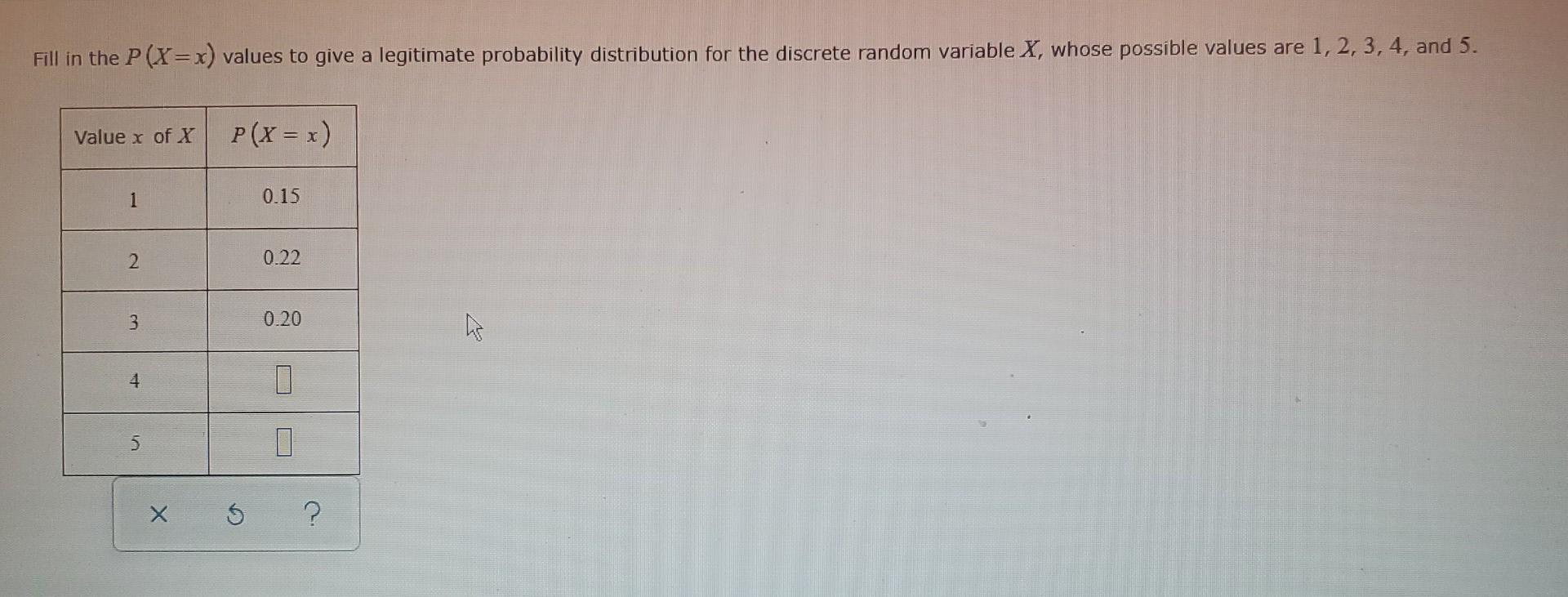 Fill In The P X X Values To Give A Legitimate Probability Distribution For The Discrete Random Variable X Whose Possib 1