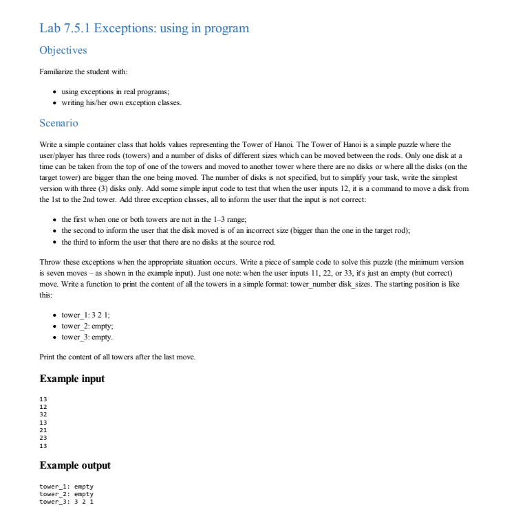 Lab 7 5 1 Exceptions Using In Program Objectives Familiarize The Student With Using Exceptions In Real Programs Writi 1