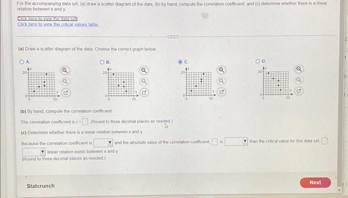 For The Accompanying Data Set A Draw A Scatter Diagram Of The Data B By Hand Compute The Correlation Coefficient 1