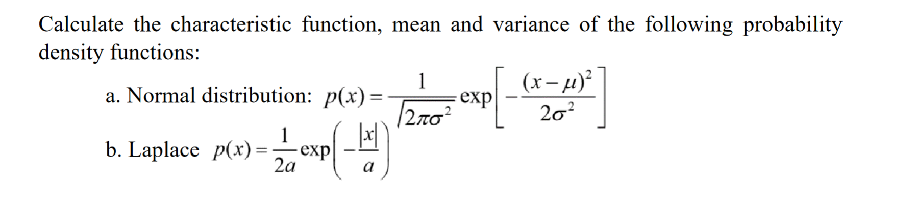 Calculate The Characteristic Function Mean And Variance Of The Following Probability Density Functions 1 A Normal Dis 1