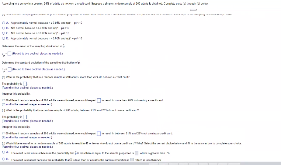 According To A Survey In A Country 24 Of Adults Do Not Own A Credit Card Suppose A Simple Random Sample Of 200 Adults 1