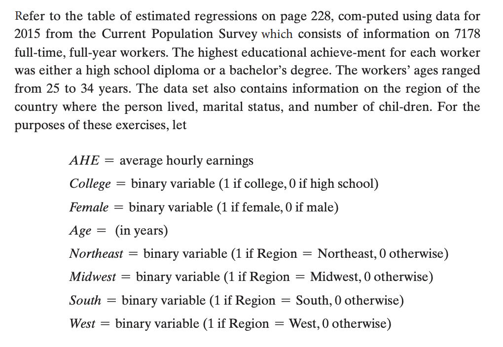 Refer To The Table Of Estimated Regressions On Page 228 Com Puted Using Data For 2015 From The Current Population Surve 1